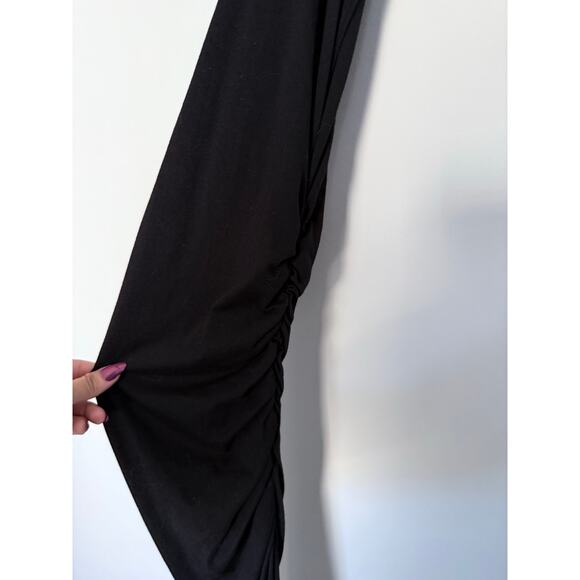 MICHAEL STARS Revolve new black ruched fitted cotton halter midi dress - Picture 6 of 12